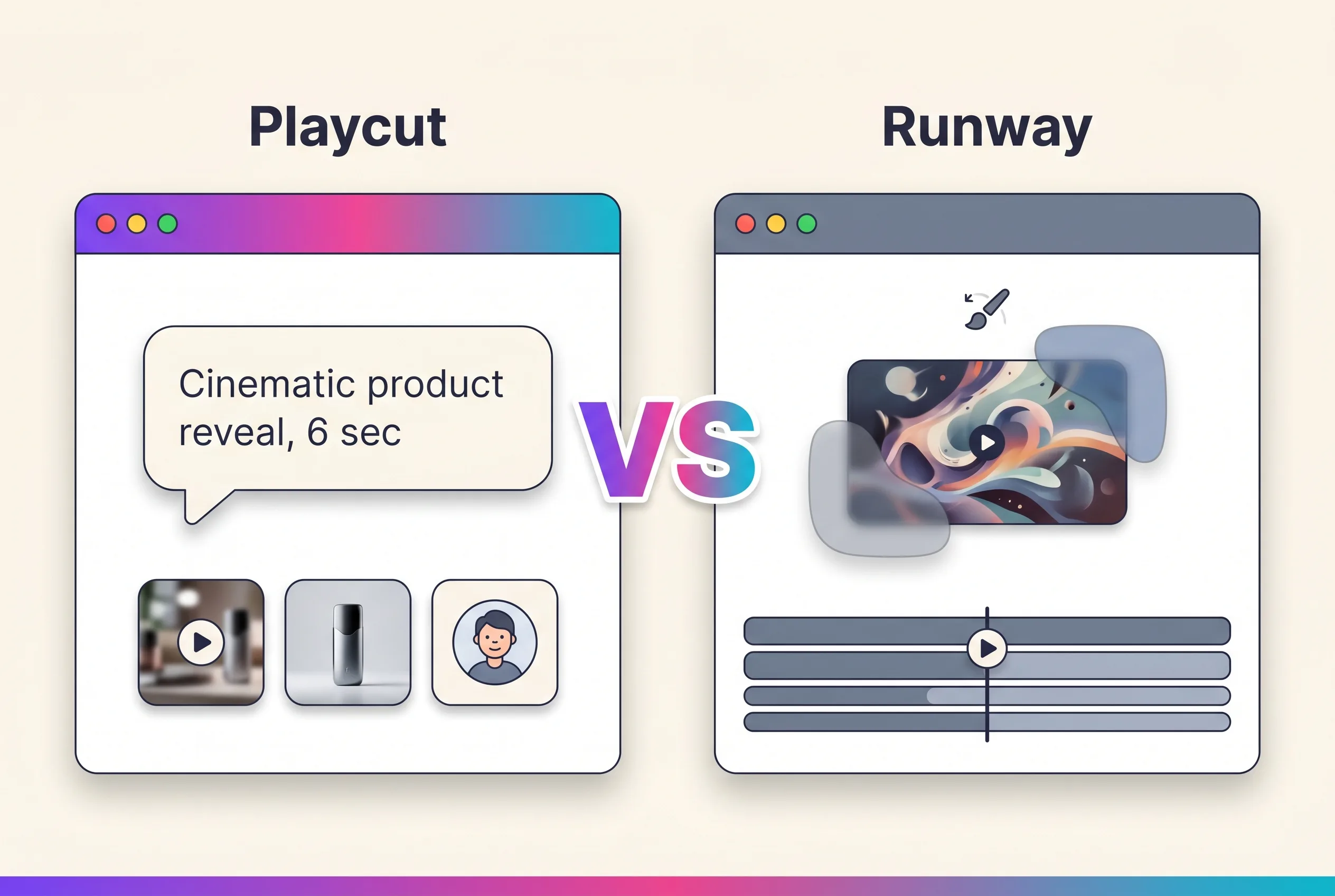 Side-by-side comparison of Playcut studio and Runway Gen-4 generating cinematic AI video